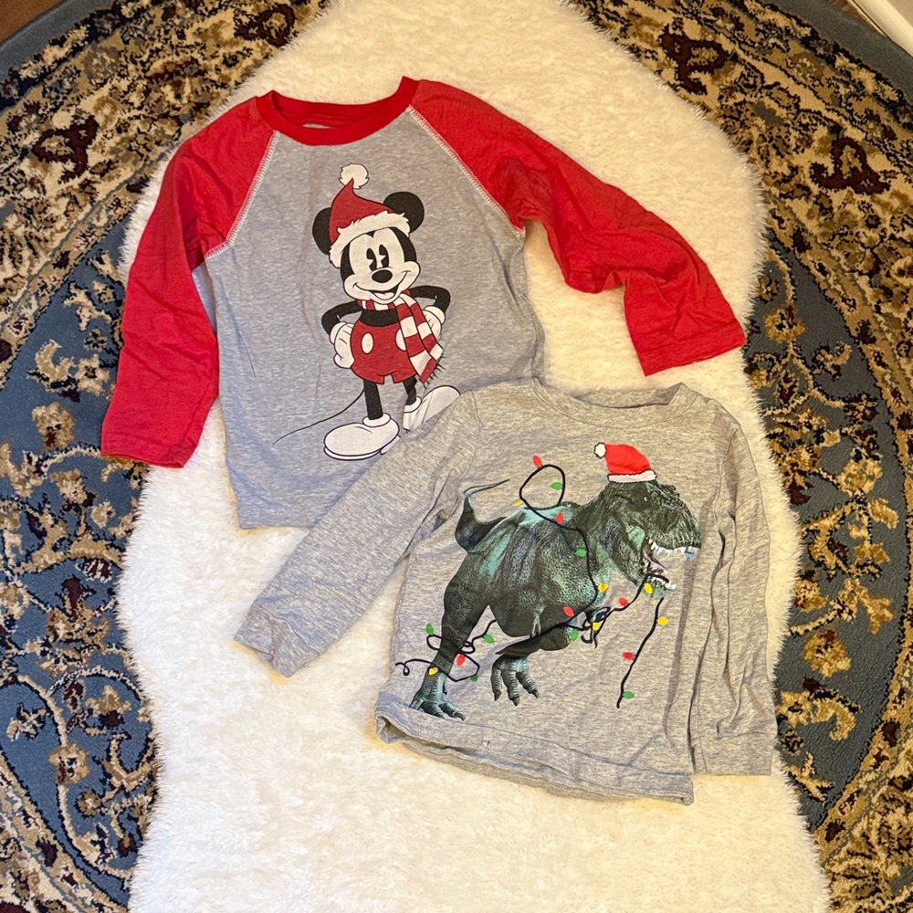 Disney Kids Mickey Mouse and Dinosaur Holiday Long Sleeve Shirt Set 2t